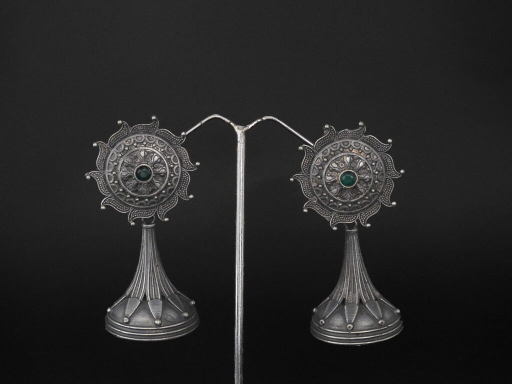 White - German Silver-Plated Ethnic Drop Earrings 77