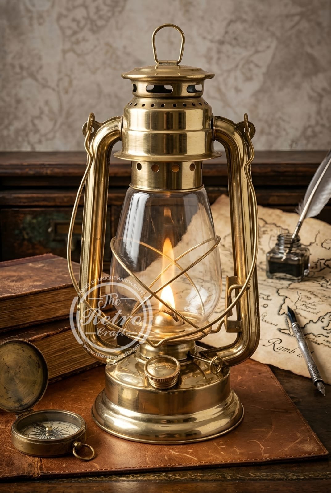 Vintage Kerosene Lantern In Brass