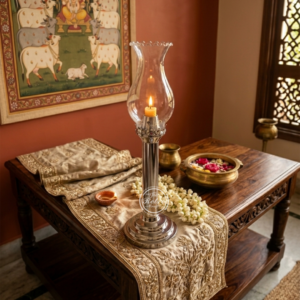 Vintage Brass Candle Holder With Chimney Glass- Chrome Finish