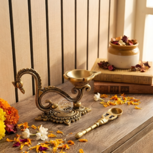 Brass Peacock Lamp and Spoon Combo