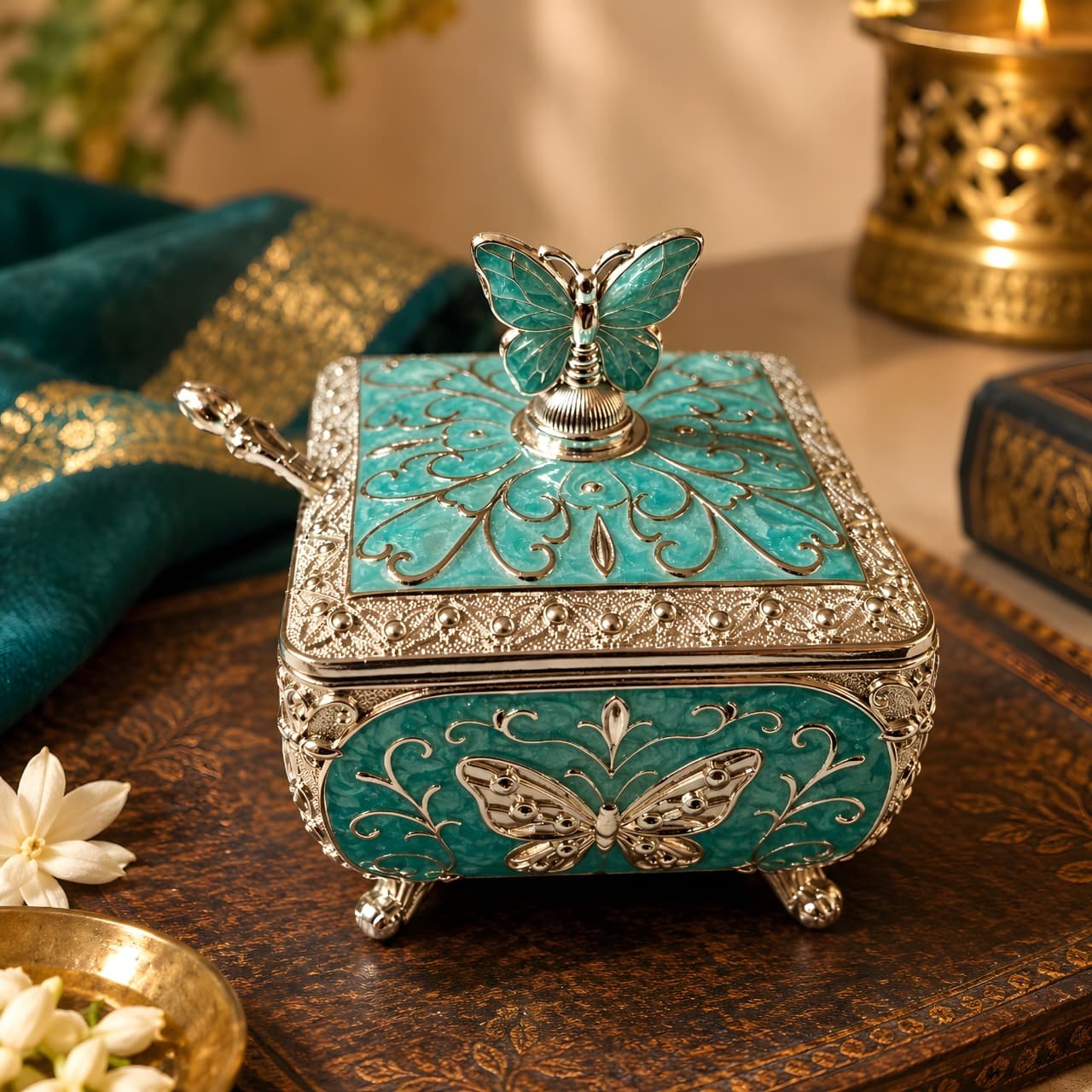 Turquoise Butterfly Dry Fruit Box